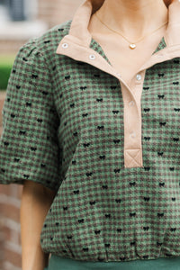 Threaded Thoughts Green Bow Print Blouse