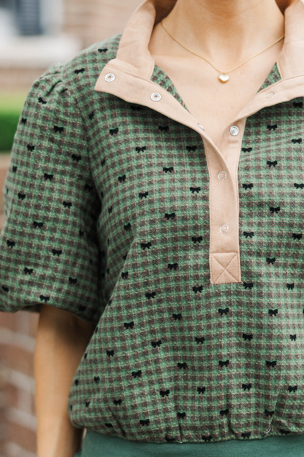 Threaded Thoughts Green Bow Print Blouse