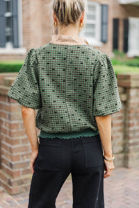 Threaded Thoughts Green Bow Print Blouse