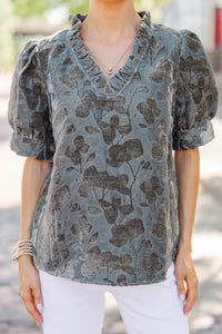 Soft Shadows Charcoal Floral Blouse