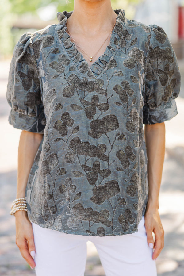 Soft Shadows Charcoal Floral Blouse
