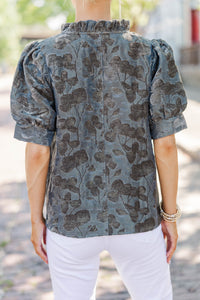 Soft Shadows Charcoal Floral Blouse