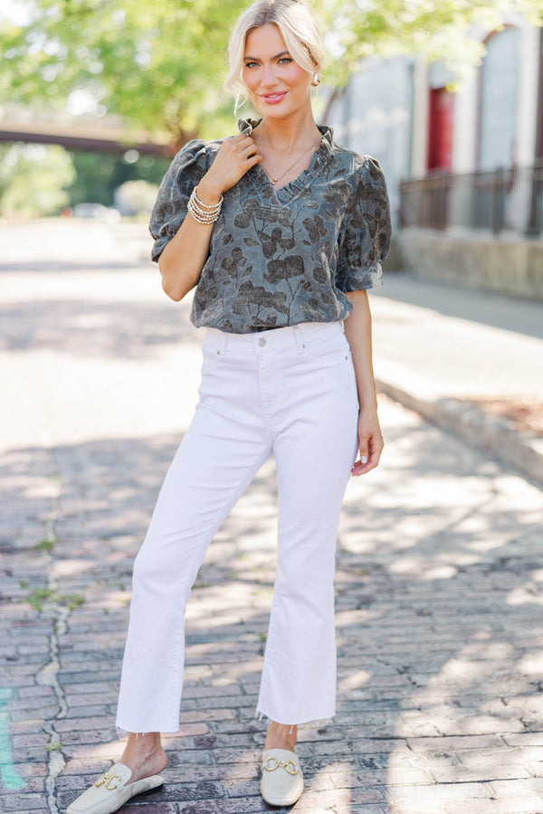 Soft Shadows Charcoal Floral Blouse