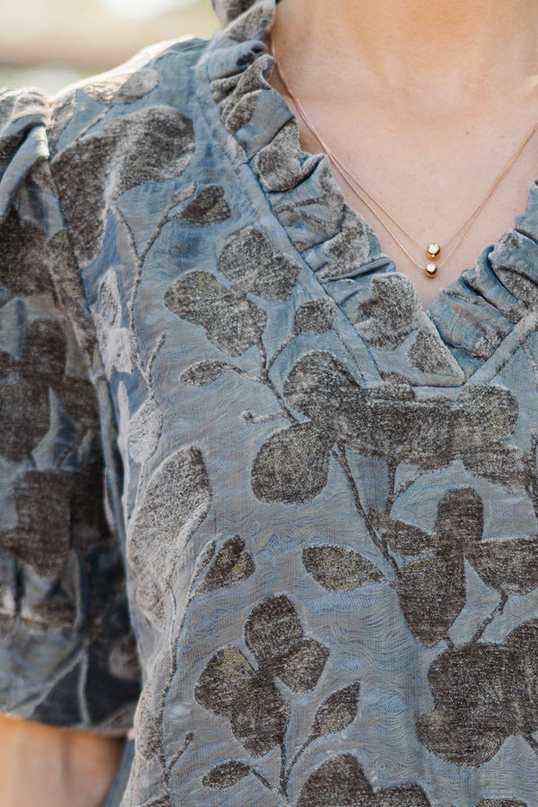 Soft Shadows Charcoal Floral Blouse