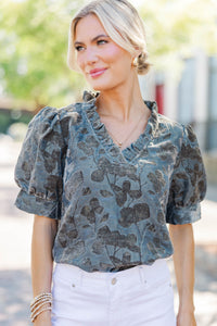 Soft Shadows Charcoal Floral Blouse