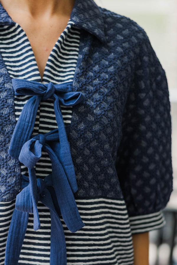 A Cool Contrast Navy Blouse