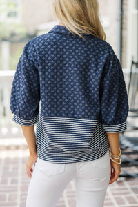 A Cool Contrast Navy Blouse