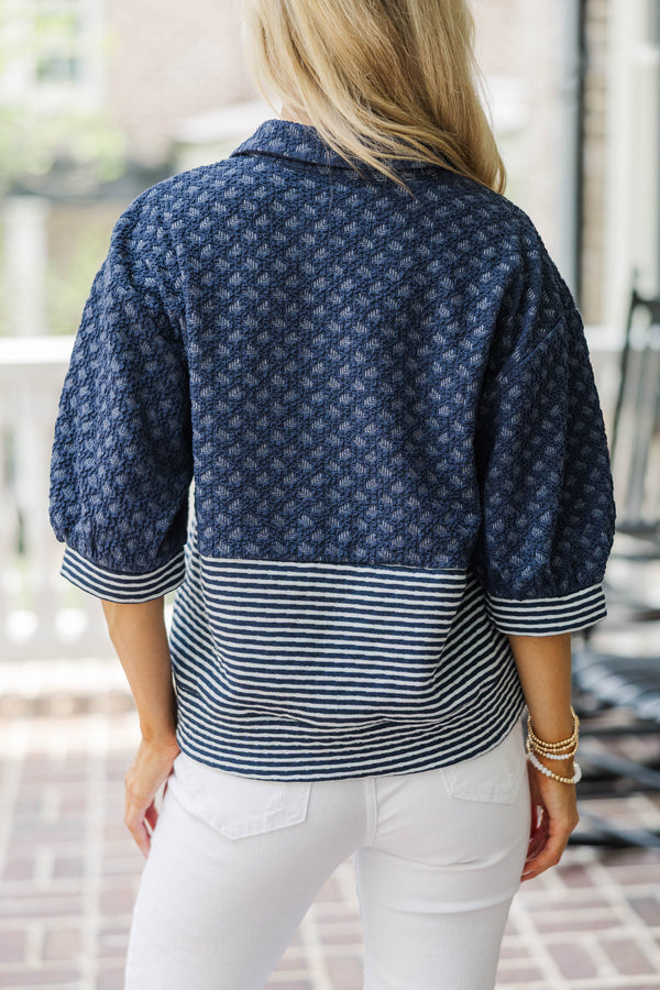A Cool Contrast Navy Blouse