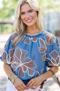 Styled In Stems Blue Floral Blouse