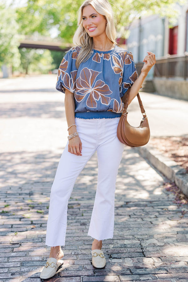 Styled In Stems Blue Floral Blouse