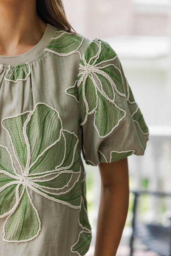 Styled In Stems Olive Floral Blouse