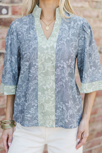 Fade Into The Flowers Heather Gray Floral Blouse