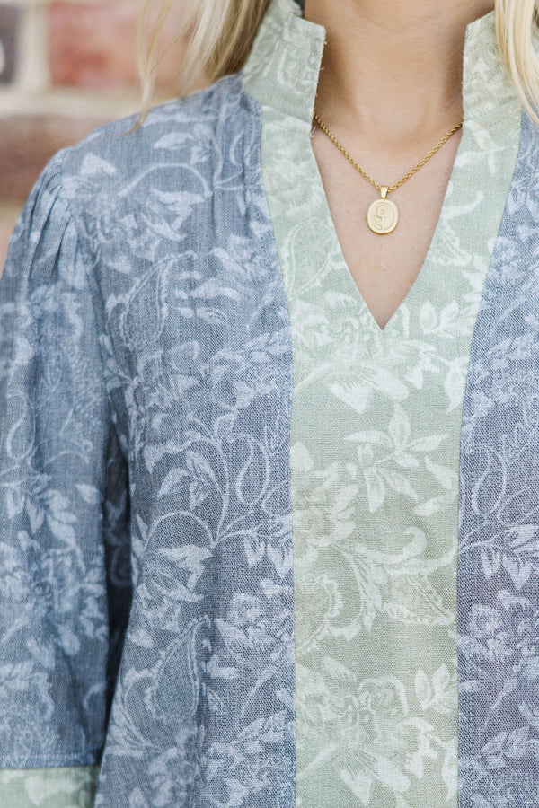 Fade Into The Flowers Heather Gray Floral Blouse