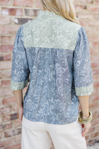 Fade Into The Flowers Heather Gray Floral Blouse