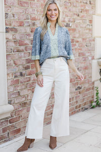 Fade Into The Flowers Heather Gray Floral Blouse