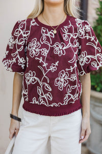 Spending Time Together Burgundy Floral Blouse