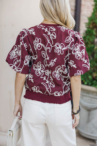 Spending Time Together Burgundy Floral Blouse