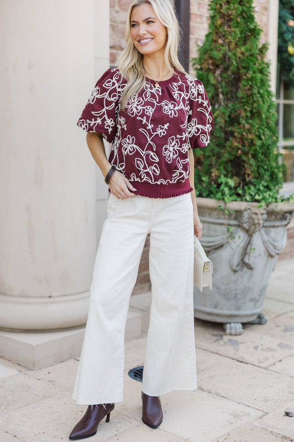 Spending Time Together Burgundy Floral Blouse