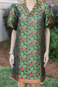 All Dressed In Green Brocade Babydoll Dress