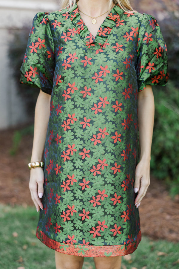 All Dressed In Green Brocade Babydoll Dress