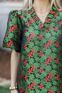 All Dressed In Green Brocade Babydoll Dress