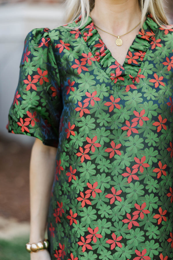 All Dressed In Green Brocade Babydoll Dress