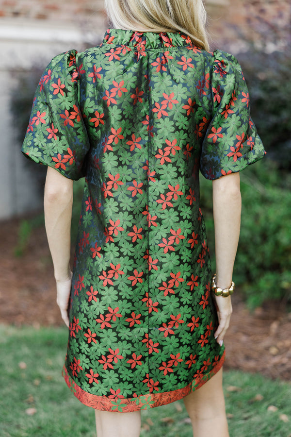 All Dressed In Green Brocade Babydoll Dress