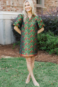 All Dressed In Green Brocade Babydoll Dress