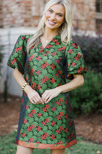 All Dressed In Green Brocade Babydoll Dress