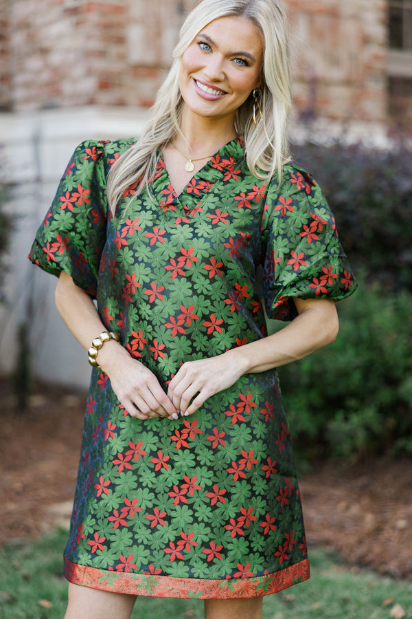 All Dressed In Green Brocade Babydoll Dress