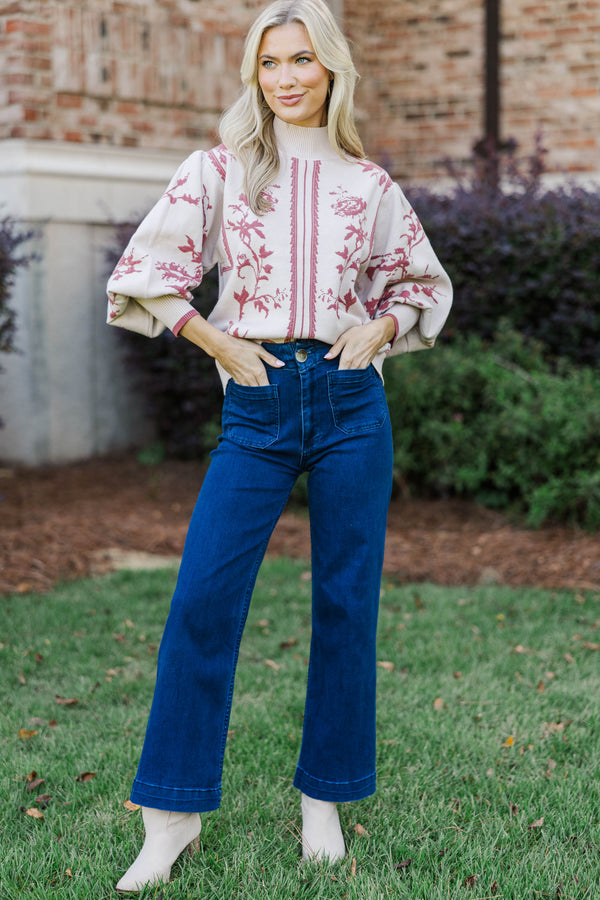 The Slow Mornings Mauve Floral Sweater