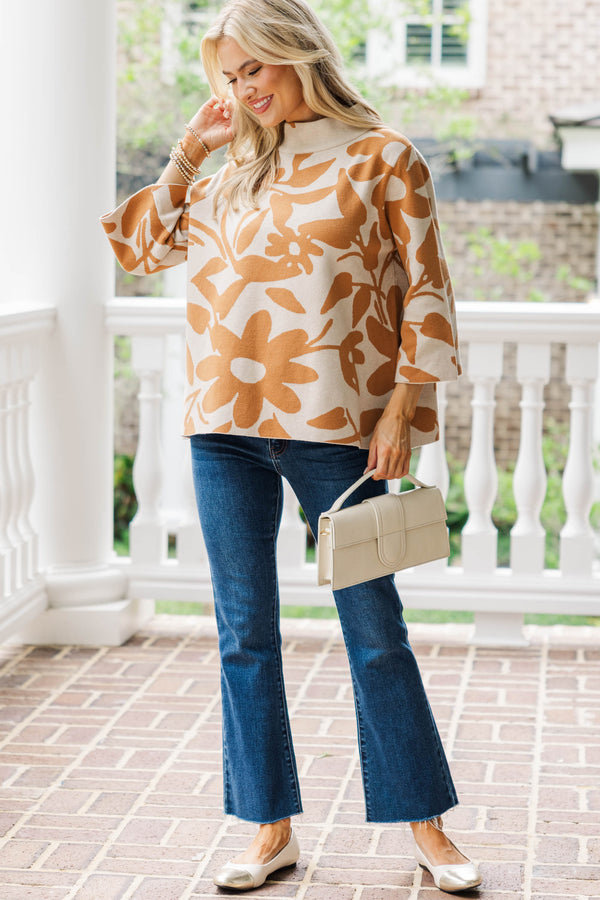Wildflower Wonders Camel Floral Sweater