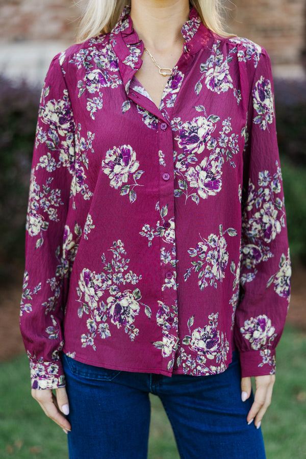 After The Rain Burgundy Floral Blouse