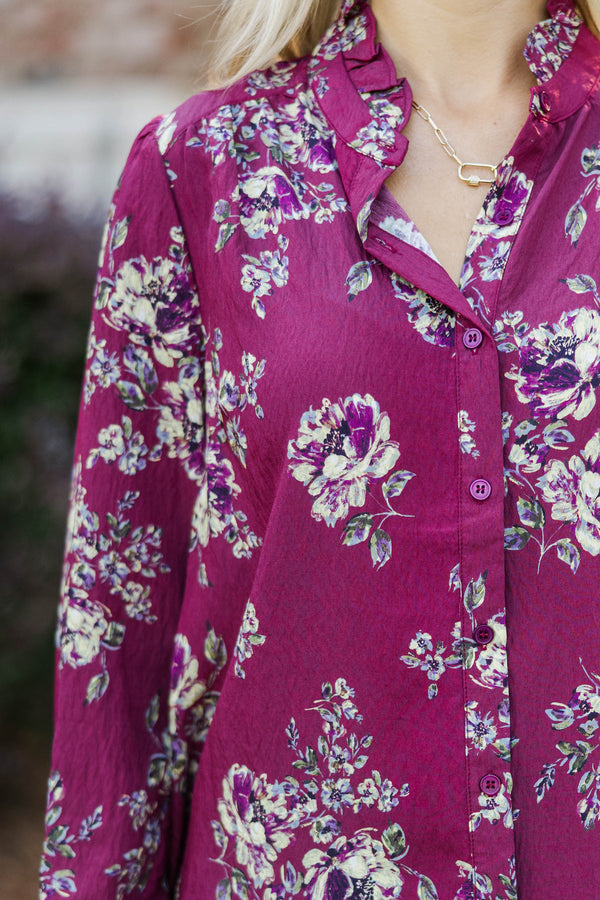 After The Rain Burgundy Floral Blouse