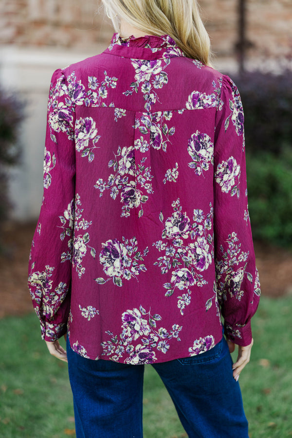 After The Rain Burgundy Floral Blouse