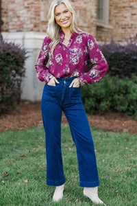 After The Rain Burgundy Floral Blouse