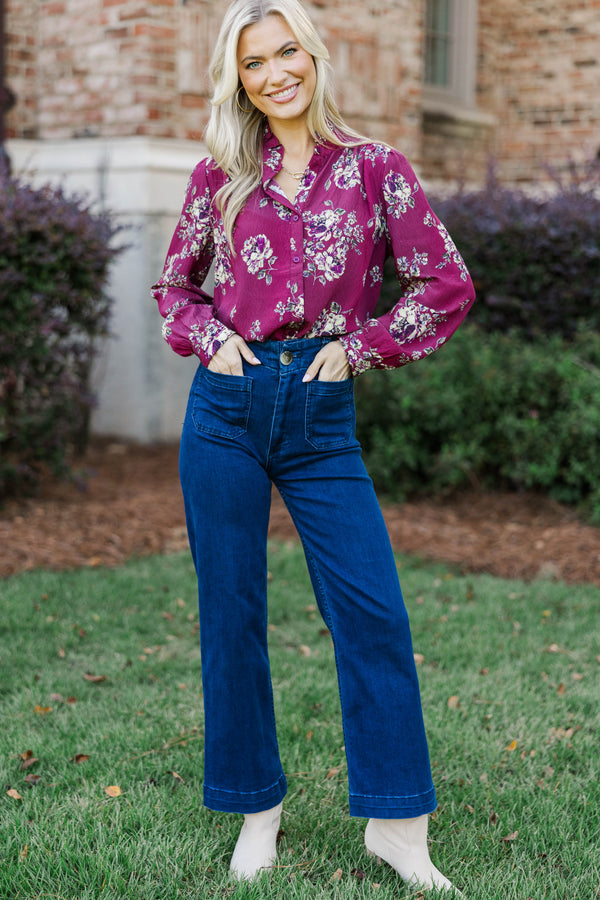 After The Rain Burgundy Floral Blouse
