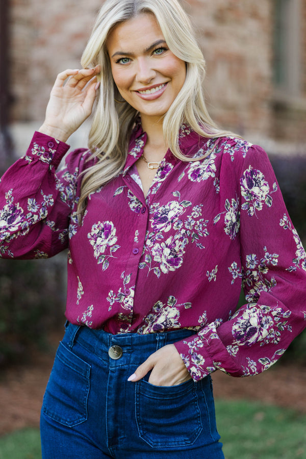 After The Rain Burgundy Floral Blouse