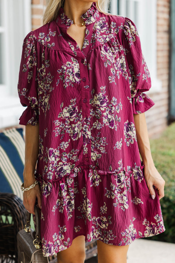 Falling for Florals Burgundy Dress
