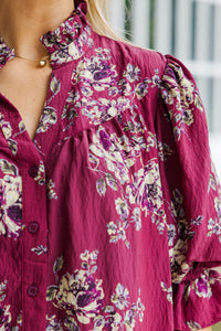 Falling for Florals Burgundy Dress