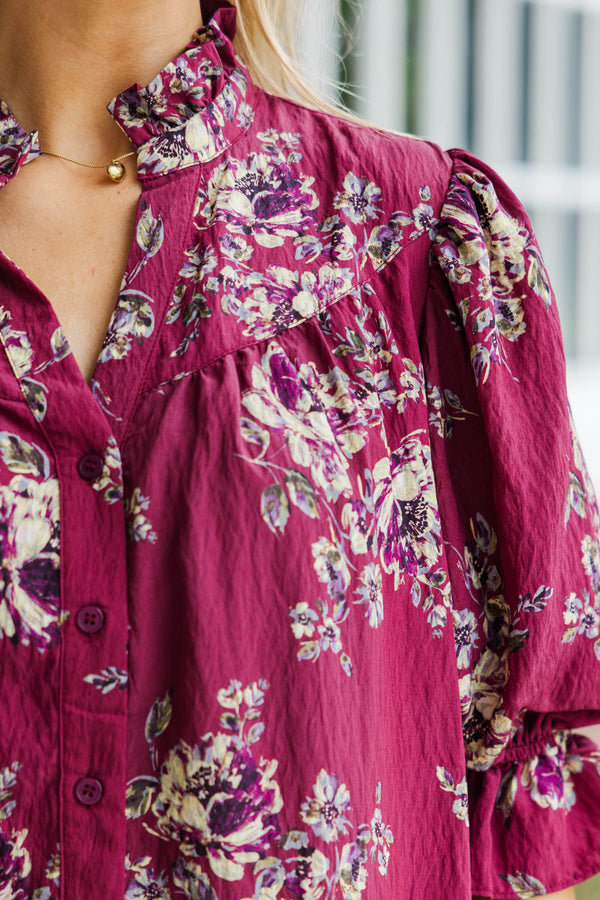 Falling for Florals Burgundy Dress