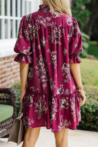 Falling for Florals Burgundy Dress