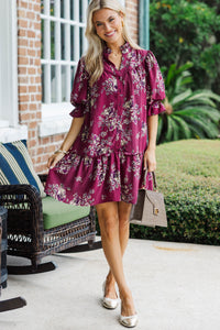Falling for Florals Burgundy Dress