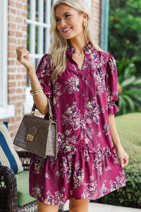 Falling for Florals Burgundy Dress
