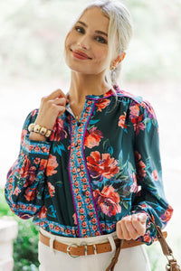 When The Stars Align Green Floral Blouse