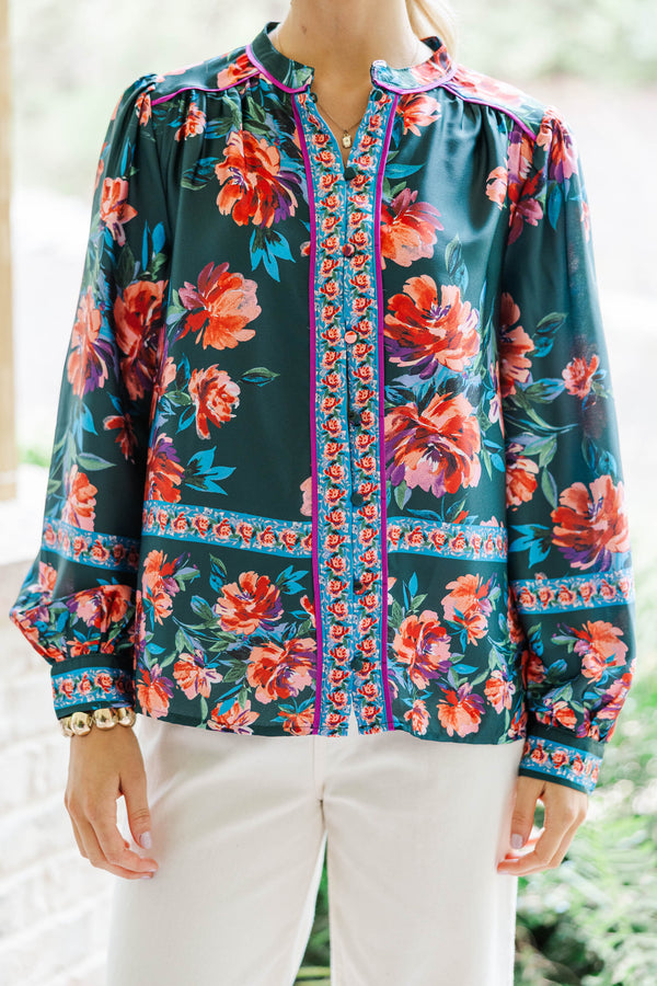When The Stars Align Green Floral Blouse