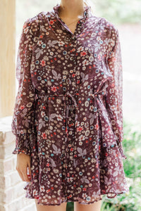 Out Of The Garden Brown Ditsy Floral Dress