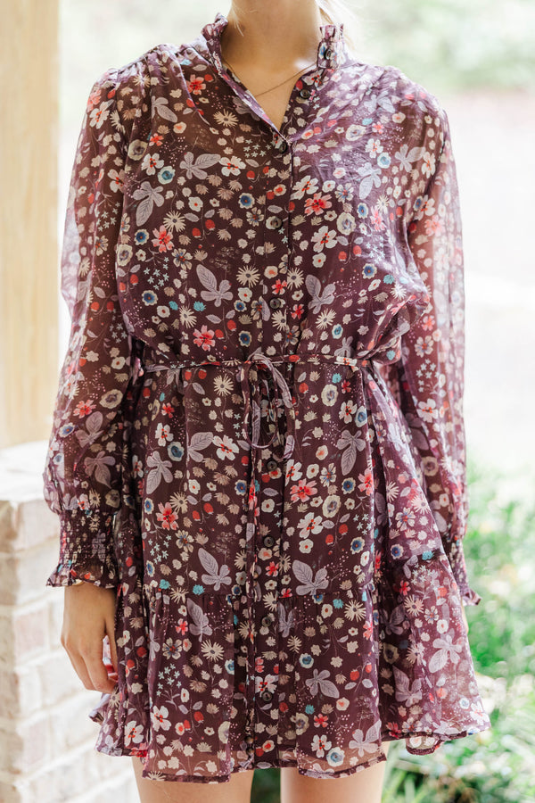 Out Of The Garden Brown Ditsy Floral Dress