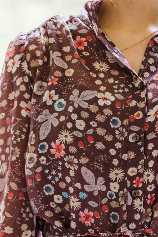 Out Of The Garden Brown Ditsy Floral Dress