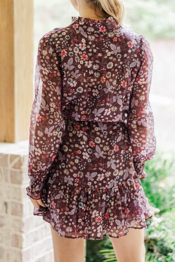 Out Of The Garden Brown Ditsy Floral Dress